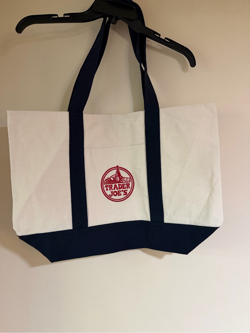 Trader Joe’s White and Navy Canvas Tote Bag